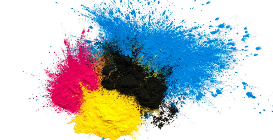 Toner powder in cyan, magenta, yellow and black