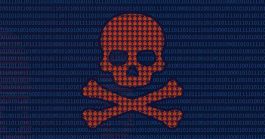 Pirate skull and crossbones dotted low resolution photo shown on a computer screen