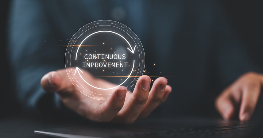 An open hand holding an image that says Continuous Improvement