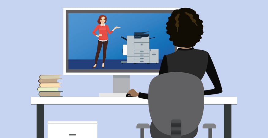 woman on computer in office vector