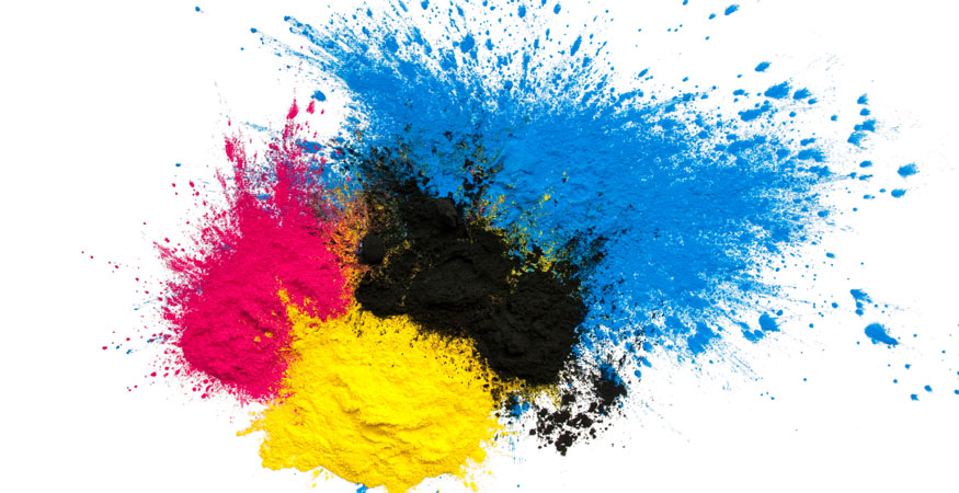 Toner powder in cyan, magenta, yellow and black