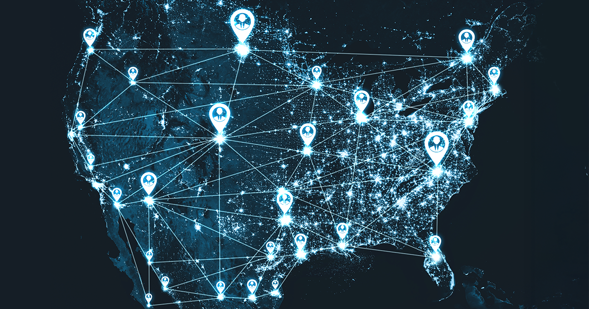 digital map of multiple locations across the united states