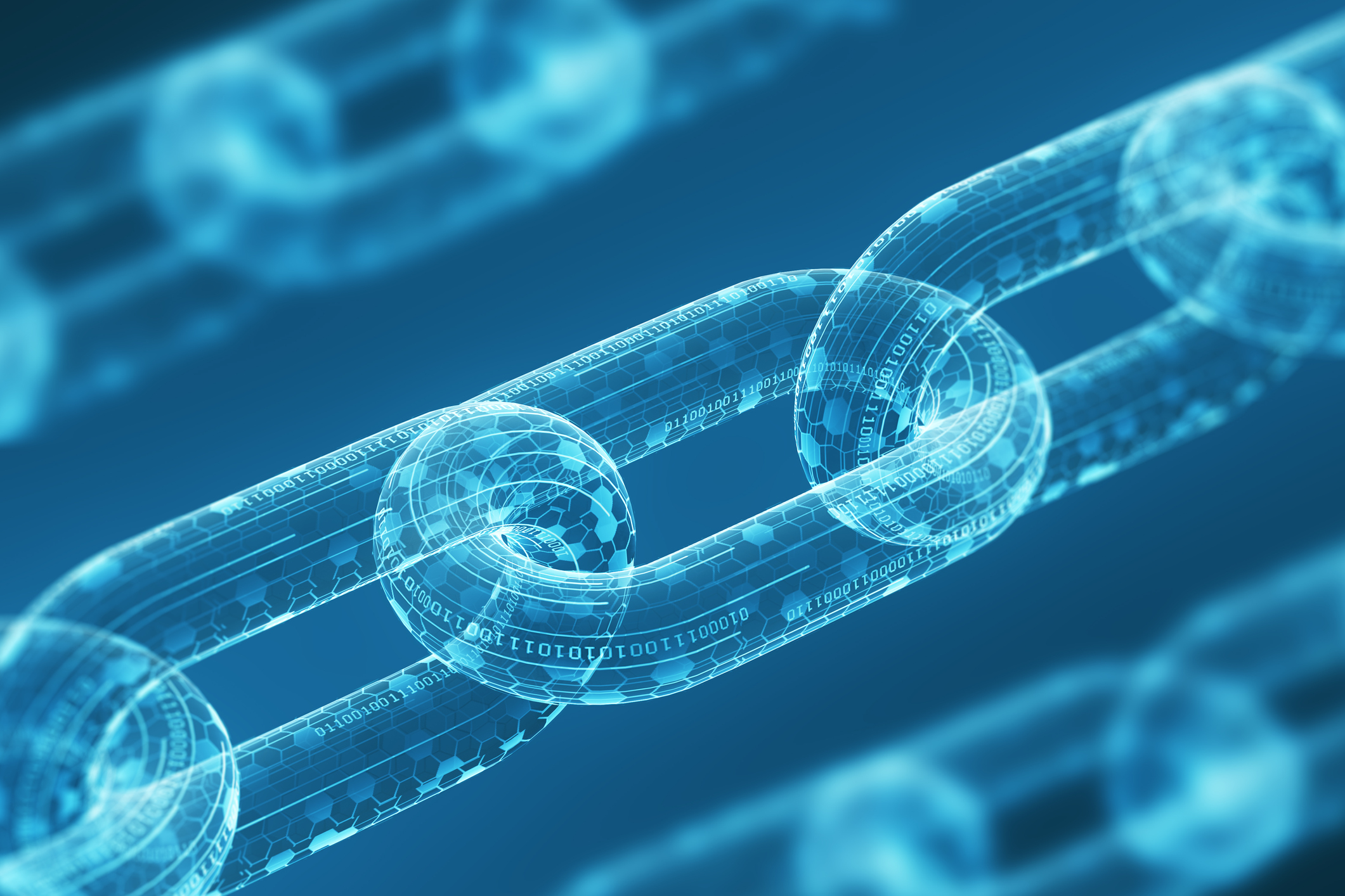 Digital chains representing blockchain technology.