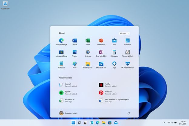 Windows 11 Pinned Applications